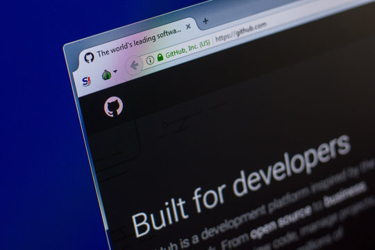 Ryazan, Russia - April 16, 2018 - Homepage of GitHub website on the display of PC, url - github.com.