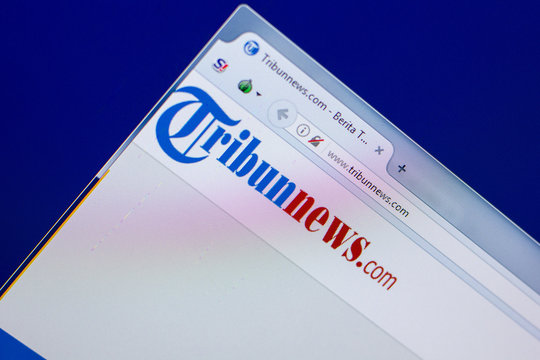 Ryazan, Russia - April 16, 2018 - Homepage of TribunNews website on the display of PC, url - tribunnews.com.
