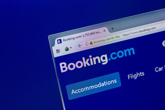 Ryazan, Russia - April 16, 2018 - Homepage of Booking.com website on the display of PC.