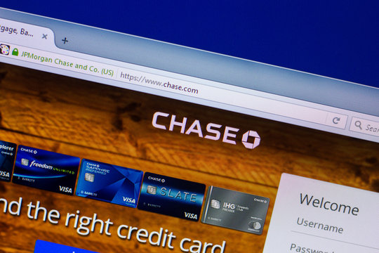 Ryazan, Russia - April 16, 2018 - Homepage of JPMorgan Chase and Co. on the display of PC, url - chase.com