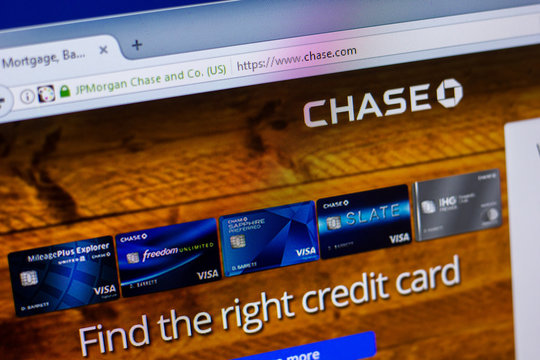Ryazan, Russia - April 16, 2018 - Homepage of JPMorgan Chase and Co. on the display of PC, url - chase.com