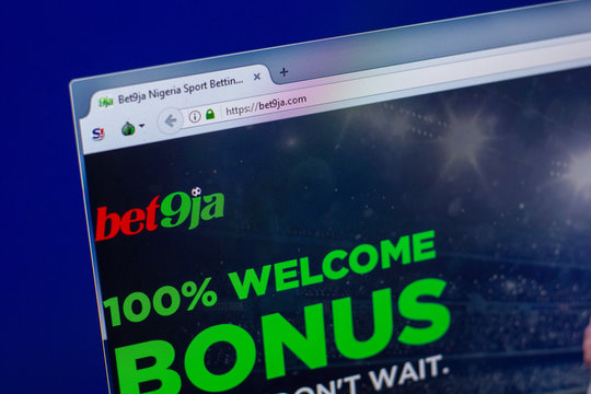 Ryazan, Russia - April 16, 2018 - Homepage of Bet9ja.com on the display of PC.