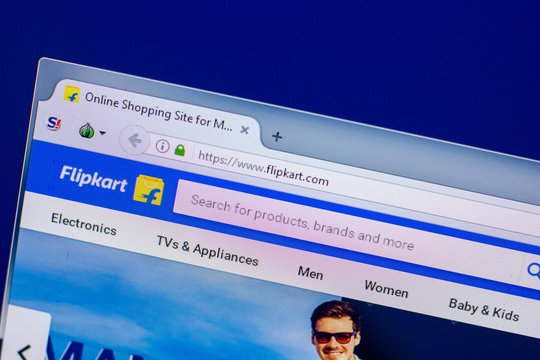 Ryazan, Russia - April 16, 2018 - Homepage of Flipkart website on the display of PC, url - flipkart.com