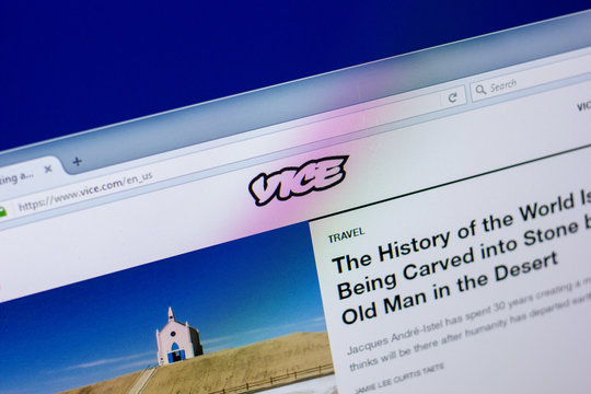 Ryazan, Russia - April 16, 2018 - Homepage of Vice website on the display of PC, url - vice.com.