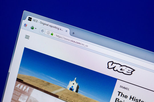 Ryazan, Russia - April 16, 2018 - Homepage of Vice website on the display of PC, url - vice.com.