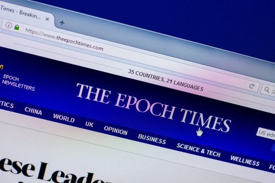 Ryazan, Russia - April 16, 2018 - Homepage of The Epoch Times on the display of PC, url - theepochtimes.com.