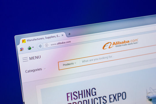 Ryazan, Russia - April 16, 2018 - Homepage of Alibaba.com on the display of PC.