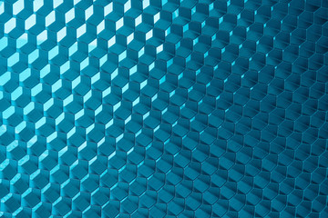 abstract metal honeycomb grid blue background