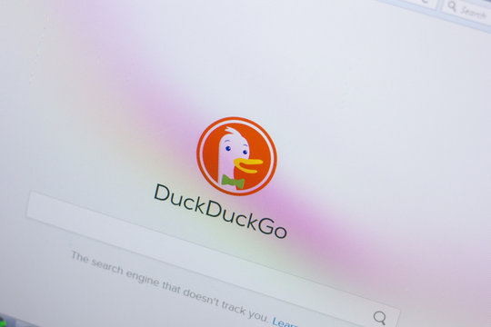 Ryazan, Russia - April 16, 2018 - Homepage of DuckDuckGo website on the display of PC, url - duckduckgo.com.
