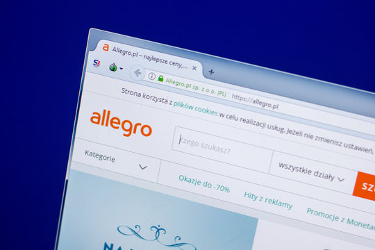 Ryazan, Russia - April 16, 2018 - Homepage of Allegro website on the display of PC, url - allegro.pl.