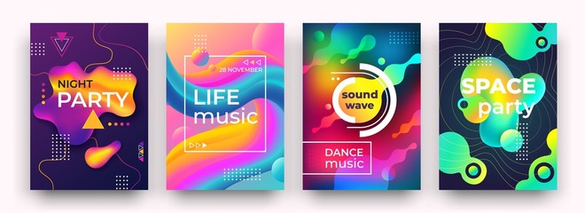 Abstract gradient poster. Vibrant colors and fluid shapes, night party club poster, music, dancing festival flyer. Vector bright book cover or future design clubs color flyer liquid motion