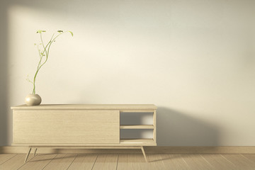 wooden cabinet in modern empty room Japanese - zen style,minimal designs. 3D rendering