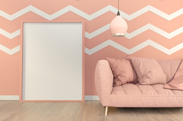 Mock up Pink chidren room interior minimal design. 3D rendering