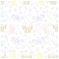 Spring butterflies and flowers seamless pattern. 