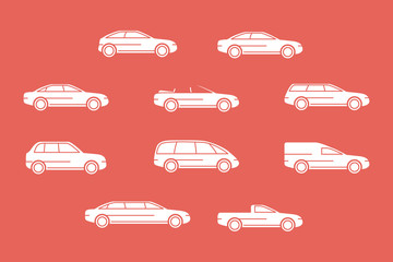 Car Icons set - Vector solid silhouettes of transportation for the site or interface