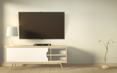 Tv cabinet in modern empty room Japanese - zen style,minimal designs. 3D rendering