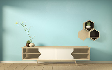 Tv shelf in mint room modern tropical style - empty room interior - minimal design. 3d rendering
