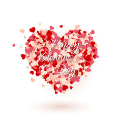 Fototapeta na wymiar Happy Valentines Day background, paper red, pink and white orange hearts confetti. Vector illustration