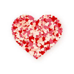 Happy Valentines Day background, paper red, pink and white orange hearts confetti. Vector illustration