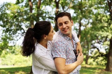 Fototapeta premium Young Couples traveling and walking in holiday at garden for relaxation time.