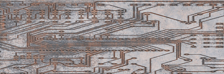 3D rendering- copper metal destroyed. Background bronze