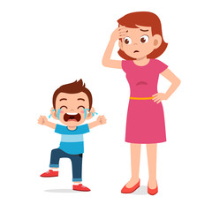 sad crying little kid girl with mom