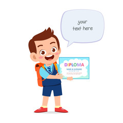 happy cute little kid boy holding certificate