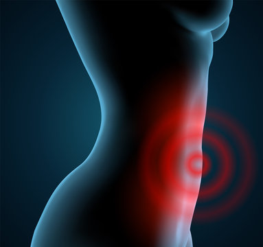 vector female body on a blue background. abdominal pain