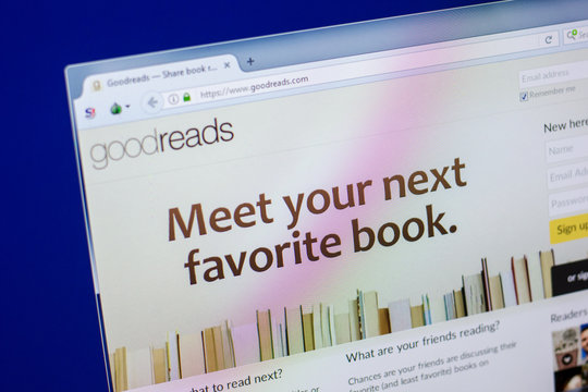 Ryazan, Russia - April 16, 2018 - Homepage of GoodReads website on the display of PC, url - goodreads.com.