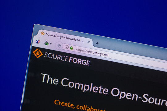 Ryazan, Russia - April 16, 2018 - Homepage of SourceForge website on the display of PC, url - sourceforge.net