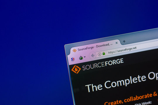 Ryazan, Russia - April 16, 2018 - Homepage of SourceForge website on the display of PC, url - sourceforge.net