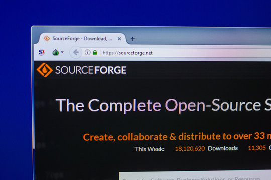 Ryazan, Russia - April 16, 2018 - Homepage of SourceForge website on the display of PC, url - sourceforge.net