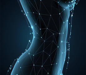 vector female body in the style of lines, dots, glow