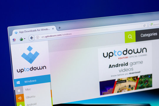 Ryazan, Russia - April 16, 2018 - Homepage of UpToDown website on the display of PC, url - uptodown.com.