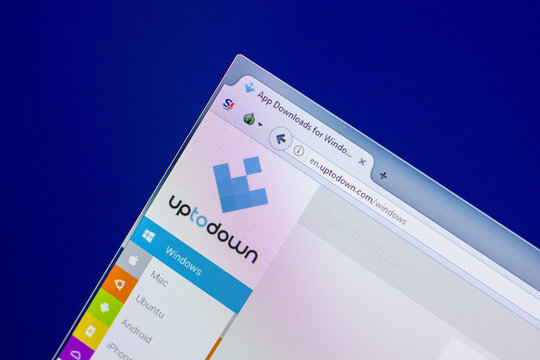 Ryazan, Russia - April 16, 2018 - Homepage of UpToDown website on the display of PC, url - uptodown.com.