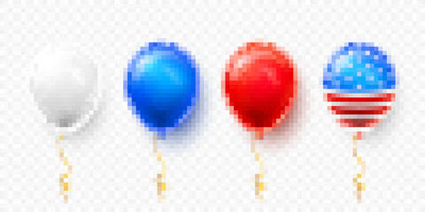 Helium balloons with American flag isolate on white background. Shine USA helium balloon festival decoration. Vector illustration © Oleh