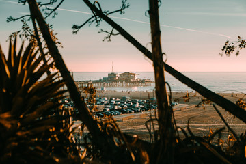 Obraz premium Sunset On The Pier Between Trees