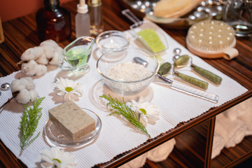Skin care products resting on a bathroom countertop