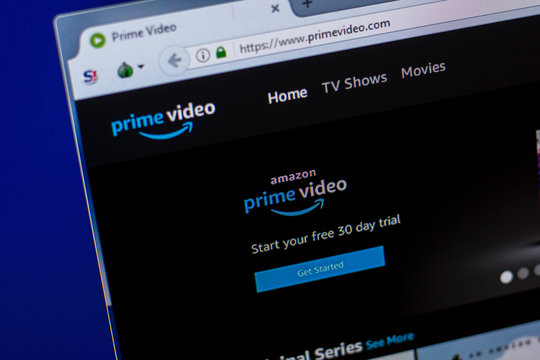 Ryazan, Russia - April 16, 2018 - Homepage of Amazon PrimeVideo website on the display of PC, url - PrimeVideo.com