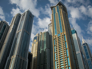 Fototapeta na wymiar modern skyscrapers against the blue sky in the Dubai Marina district, UAE
