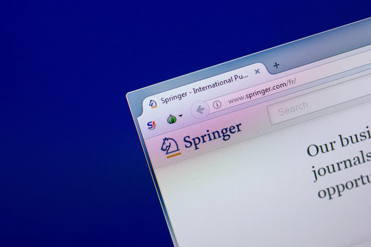 Ryazan, Russia - April 16, 2018 - Homepage of Springer website on the display of PC, url - Springer.com