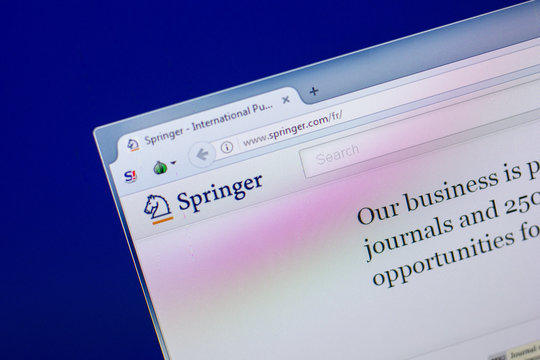 Ryazan, Russia - April 16, 2018 - Homepage of Springer website on the display of PC, url - Springer.com