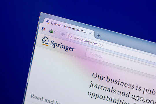 Ryazan, Russia - April 16, 2018 - Homepage of Springer website on the display of PC, url - Springer.com