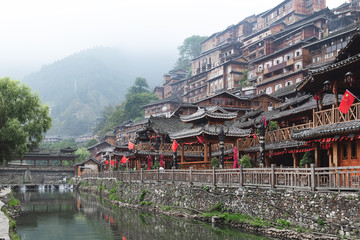 Chinese traditional Miao houses built on the mountain