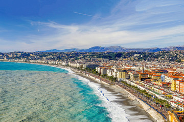 1_Panorama at the Gulf of Angels and Boulevard The English Walk, Nice , France.