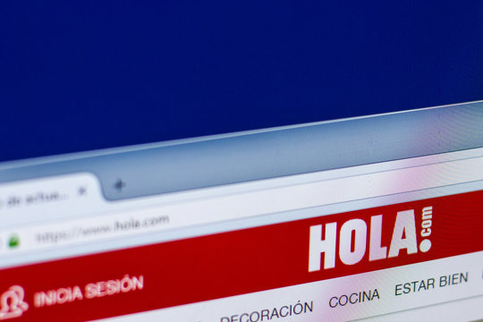 Ryazan, Russia - April 29, 2018: Homepage of Hola website on the display of PC, url - Hola.com