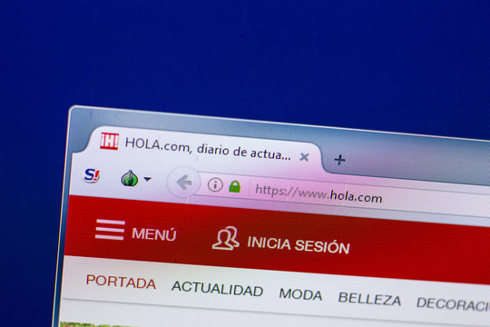 Ryazan, Russia - April 29, 2018: Homepage of Hola website on the display of PC, url - Hola.com