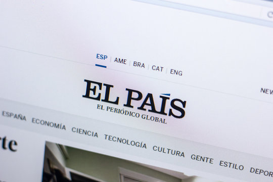 Ryazan, Russia - April 29, 2018: Homepage of Elpais website on the display of PC, url - Elpais.com
