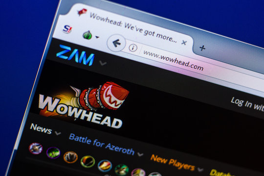Ryazan, Russia - April 29, 2018: Homepage of Wowhead website on the display of PC, url - Wowhead.com.