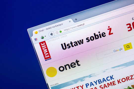 Ryazan, Russia - April 29, 2018: Homepage of Onet website on the display of PC, url - Onet.pl.